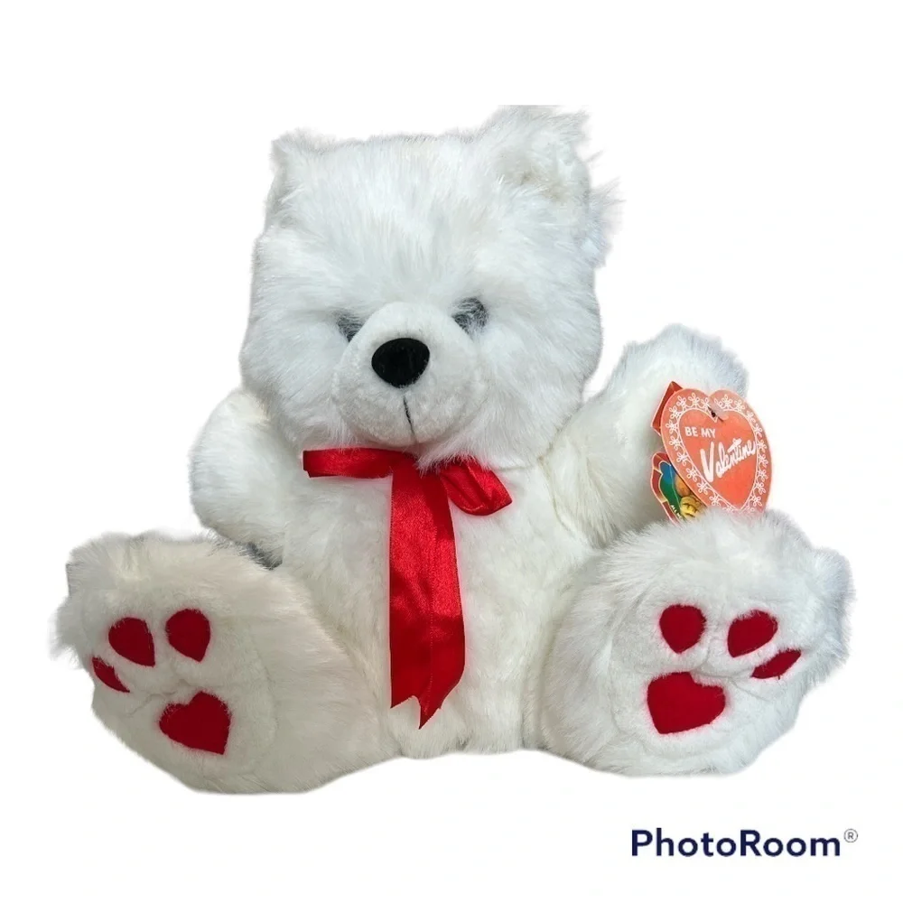 Dollcraft White Valentine Plush Bear  NWT